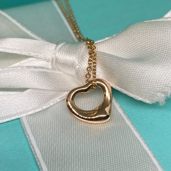 Tiffany & Co Elsa Peretti 18K Rose open Gold Heart Necklace 11mm  MSRP$1450 - Picture 3 of 9
